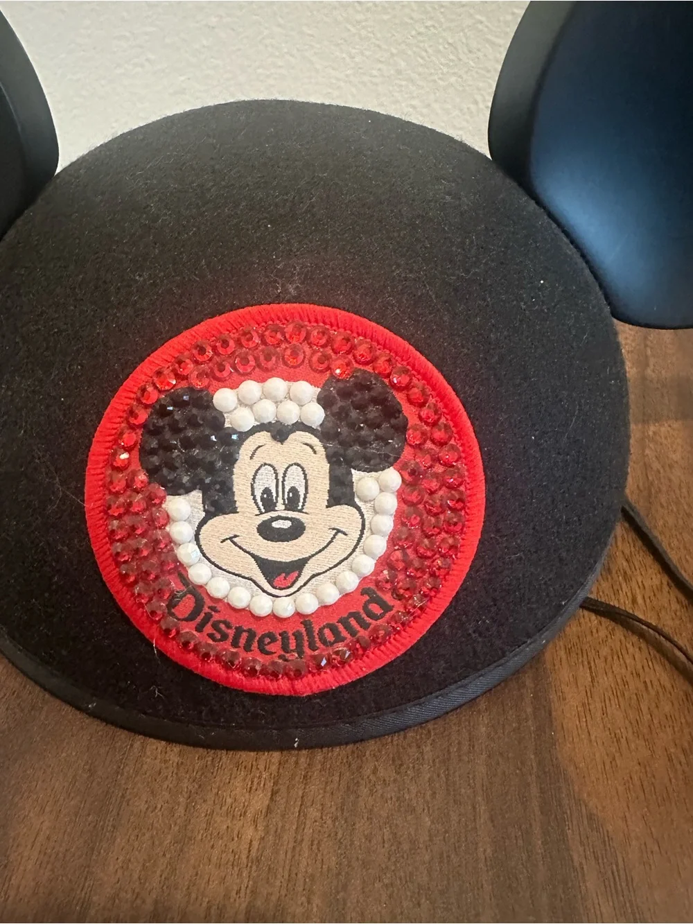 Disney Black Mickey Mouse Ear Hat with Red Patch